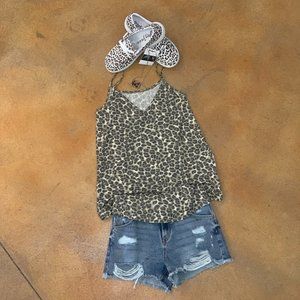 Leopard Scooped V-Neck/Scoop-Neck Tank